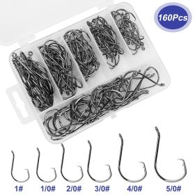 160Pcs Offset Fishing Hooks Kit Stainless Steel Sharp Fishing Hooks