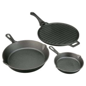 4-Piece Cast Iron Skillet Set Handles Griddle Pre-Seasoned 6" 10.5" 11"