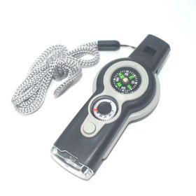 7 In 1 Whistle Multi-function Emergency Life Saving Tool Flashlight Compass (Color: Grey-white)