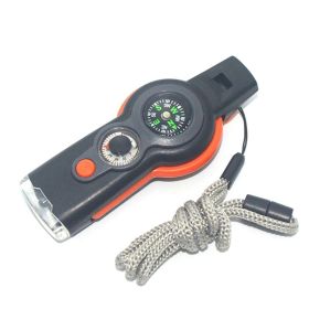 7 In 1 Whistle Multi-function Emergency Life Saving Tool Flashlight Compass (Color: Orange)