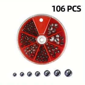 106/205pcs Round Split Shot Weights Tackle Set (Quantity: Red-106pcs)