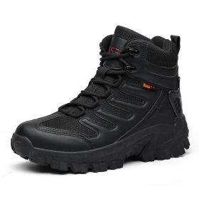 Large Size Combat Boots Men Desert Camping Non-slip Wear-resistant Sport High Top Footwear Outdoor Mountaineering Casual Shoes (Color: Black, size: 43)