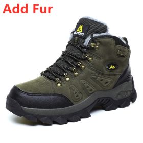 Large Size 48 Hiking Boots Men Summer Winter Outdoor Warm Fur Non Slip Fashion Women Footwear Boys Outdoor Work Ankle Boot Fall (Color: Fur Green, size: 42)