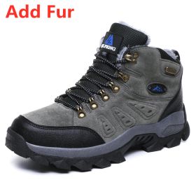 Large Size 48 Hiking Boots Men Summer Winter Outdoor Warm Fur Non Slip Fashion Women Footwear Boys Outdoor Work Ankle Boot Fall (Color: Fur Grey, size: 36)