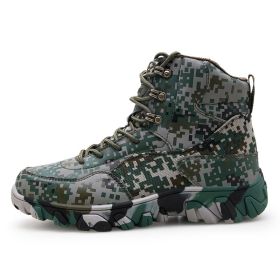 New Men's Military Boots High Top Outdoor Hiking Shoes Men Anti-collision Quality Army Tactical Sport Jogging Trekking Sneakers (Color: Camouflage, size: 46)