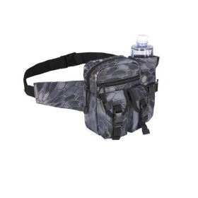 Tactical Waist Bag Denim Waist bag With Water Bottle Holder (Color: Black Python Pattern)