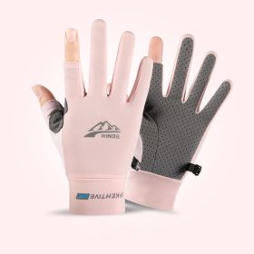 Summer Gloves Cycling Anti UV Spring Ice Silk Two Finger Touchscreen (Color: two finger pink, Gloves Size: L)