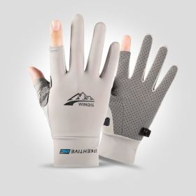 Summer Gloves Cycling Anti UV Spring Ice Silk Two Finger Touchscreen (Color: two finger gray, Gloves Size: M)