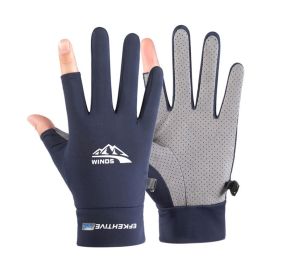 Summer Gloves Cycling Anti UV Spring Ice Silk Two Finger Touchscreen (Color: two finger blue, Gloves Size: XL)