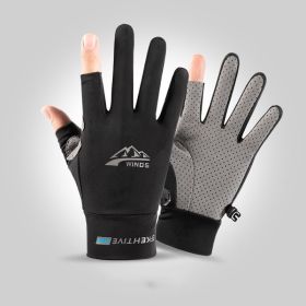 Summer Gloves Cycling Anti UV Spring Ice Silk Two Finger Touchscreen (Color: two finger black, Gloves Size: XL)