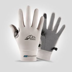 Summer Gloves Cycling Anti UV Spring Ice Silk Two Finger Touchscreen (Color: full finger gray, Gloves Size: M)