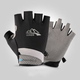 Summer Gloves Cycling Anti UV Spring Ice Silk Two Finger Touchscreen (Color: Half Finger Black, Gloves Size: L)