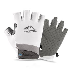 Summer Gloves Cycling Anti UV Spring Ice Silk Two Finger Touchscreen (Color: half finger white, Gloves Size: XL)