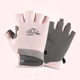 Summer Gloves Cycling Anti UV Spring Ice Silk Two Finger Touchscreen (Color: half finger pink, Gloves Size: XL)