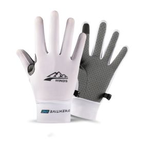 Summer Gloves Cycling Anti UV Spring Ice Silk Two Finger Touchscreen (Color: full finger white, Gloves Size: L)