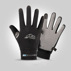 Summer Gloves Cycling Anti UV Spring Ice Silk Two Finger Touchscreen (Color: Full Finger Black, Gloves Size: L)