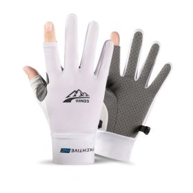 Summer Gloves Cycling Anti UV Spring Ice Silk Two Finger Touchscreen (Color: two finger white, Gloves Size: M)