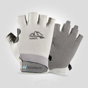 Summer Gloves Cycling Anti UV Spring Ice Silk Two Finger Touchscreen (Color: half finger gray, Gloves Size: M)