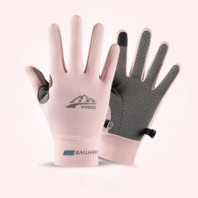 Summer Gloves Cycling Anti UV Spring Ice Silk Two Finger Touchscreen (Color: full finger pink, Gloves Size: L)