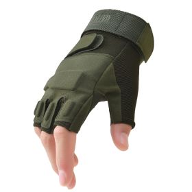 Outdoor Tactical Gloves Airsoft Sport Gloves Half Finger Military Men Women Combat Shooting Hunting Fitness Fingerless Gloves (Color: Army green, Gloves Size: S)