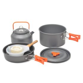 2-3 person camping pot cooker non stick teapot combination including tableware (colour: orange)