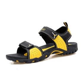 Women Beach Sandals 2022 Summer Man Hiking Sandals Outdoor Non-slip Casual Sandals Unisex Comfortable Summer Sneaker Shoes (Color: Black Yellow, size: 42)