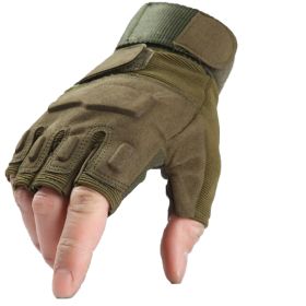 Tactical Gloves Hard Knuckle Shooting (Color: Green-Half Finger, size: large)