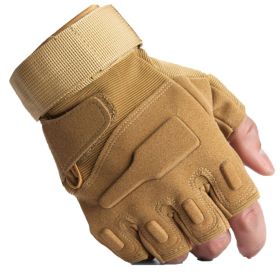 Tactical Gloves Hard Knuckle Shooting (Color: Brown-Half Finger, size: X-Large)