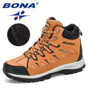 BONA 2022 New Designers Nubuck Mountain Climbing Shoes Men (Color: Earth yellow black, size: 10.5)