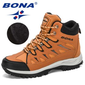 BONA 2022 New Designers Nubuck Mountain Climbing Shoes Men (Color: Light brown black, size: 8)