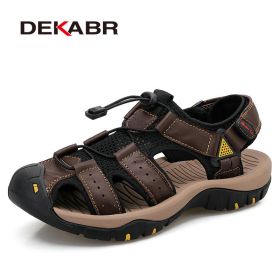 Mens Outdoor Trekking Sandals Summer Breathable Flat Light Fashion Beach Shoes Genuine Leather Luxury Men Sandals (Color: 01 Dark Brown, size: 8.5)