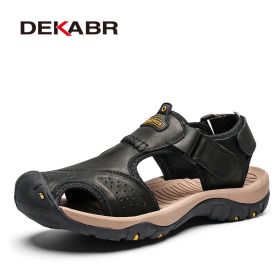 Mens Outdoor Trekking Sandals Summer Breathable Flat Light Fashion Beach Shoes Genuine Leather Luxury Men Sandals (Color: 03 Black, size: 13)