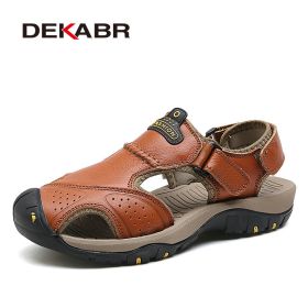 Mens Outdoor Trekking Sandals Summer Breathable Flat Light Fashion Beach Shoes Genuine Leather Luxury Men Sandals (Color: 03 Red Brown, size: 12)