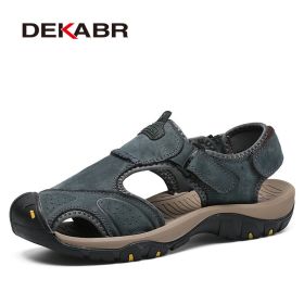 Mens Outdoor Trekking Sandals Summer Breathable Flat Light Fashion Beach Shoes Genuine Leather Luxury Men Sandals (Color: 03 Blue Green, size: 9.5)