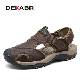 Mens Outdoor Trekking Sandals Summer Breathable Flat Light Fashion Beach Shoes Genuine Leather Luxury Men Sandals (Color: 03 Dark Brown, size: 7)