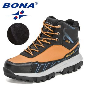 BONA 2022 New Designers Action Leather Winter Snow Boots (Color: Earth yellow black, size: 9)