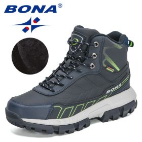 BONA 2022 New Designers Action Leather Winter Snow Boots (Color: Deep blue F green, size: 8)