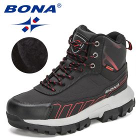 BONA 2022 New Designers Action Leather Winter Snow Boots (Color: Black red, size: 10)