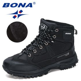 BONA 2022 New Designers Nubuck Hiking Shoes Men Non-Slip Outdoor Wear-Resistant Trekking Footwear Man High Top Plush Snow Boots (Color: Charcoal grey S gray, size: 9)