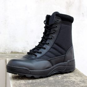 Men's Work Shoes Genuine Leather Waterproof Lace Up Tactical Boot Fashion Motorcycle Men Combat Ankle Military Army Boots (Color: Black 1, size: 8)