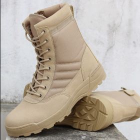 Men's Work Shoes Genuine Leather Waterproof Lace Up Tactical Boot Fashion Motorcycle Men Combat Ankle Military Army Boots (Color: Sandy 1, size: 7)