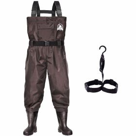 Fishing Waders for Men Women with Boots Waterproo (Color: Brown, size: Men 13/Women 15)