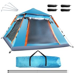 4-5 Person Camping Tent Waterproof  2 Mosquito Nets Windows Carrying Bag (Color: Blue)