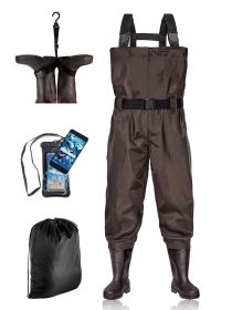 Fishing Waders Chest Waterproof Light Weight Nylon Boot (Color: Brown, size: Men 13 / Women 15)